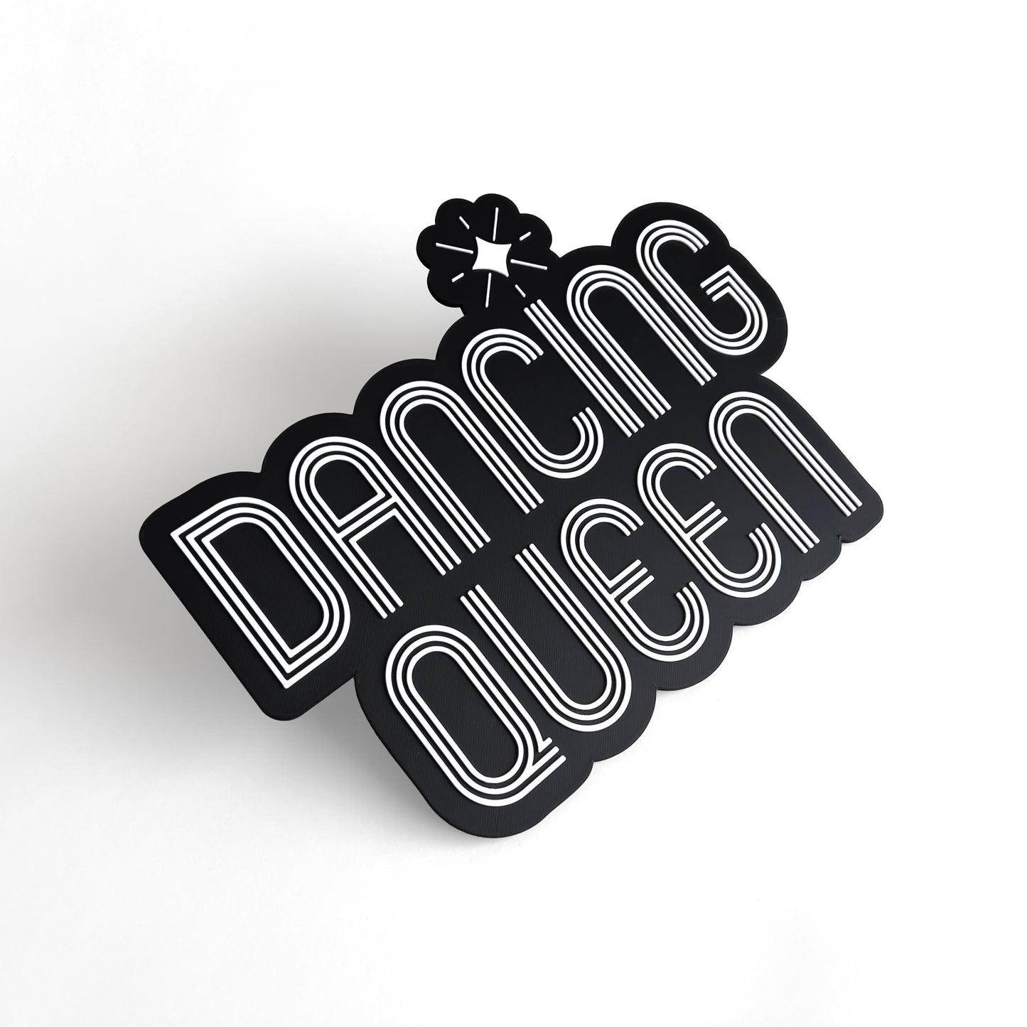 Black and white sign photo booth prop that says "Dancing Queen"