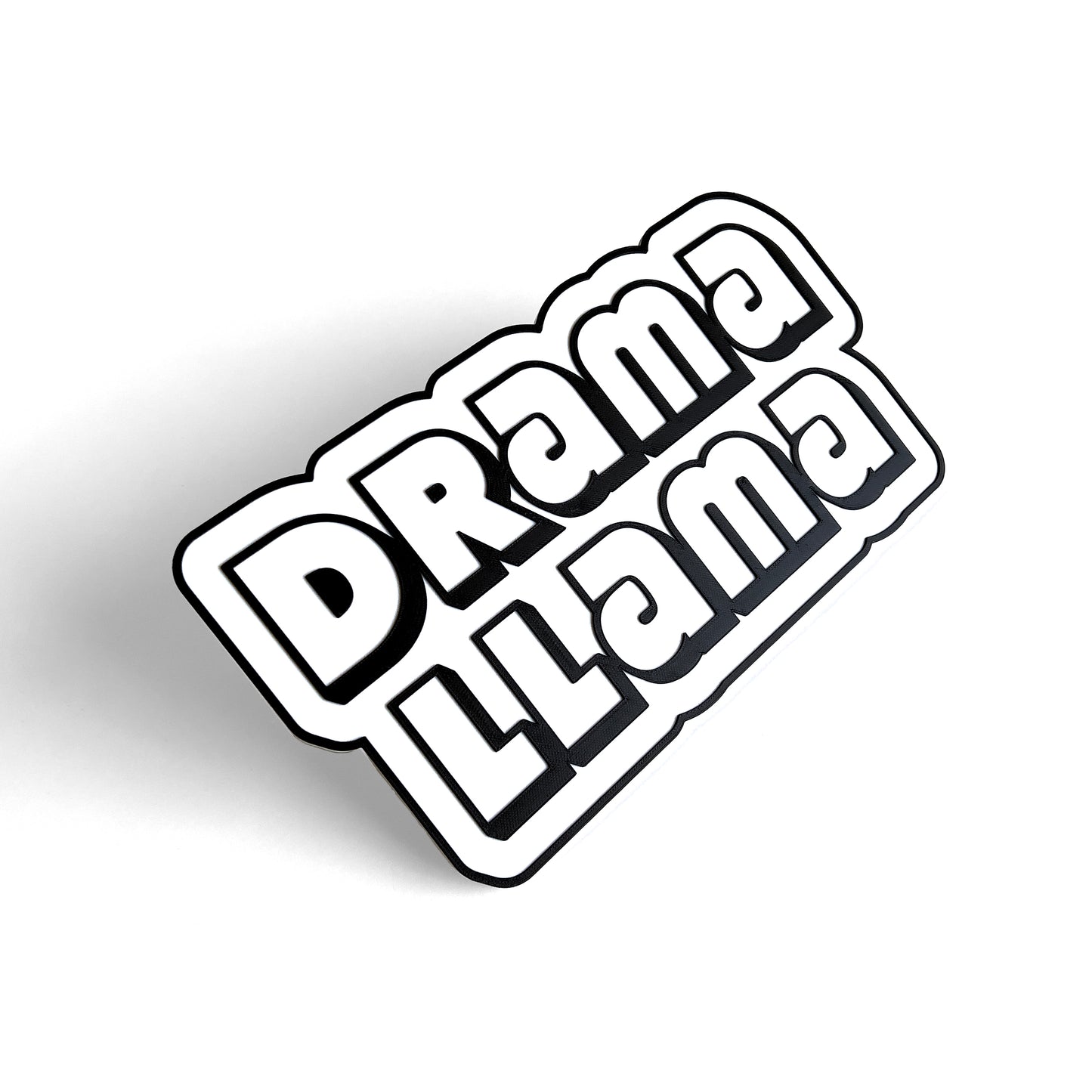 Black and white sign photo booth prop that says, "Drama Llama".