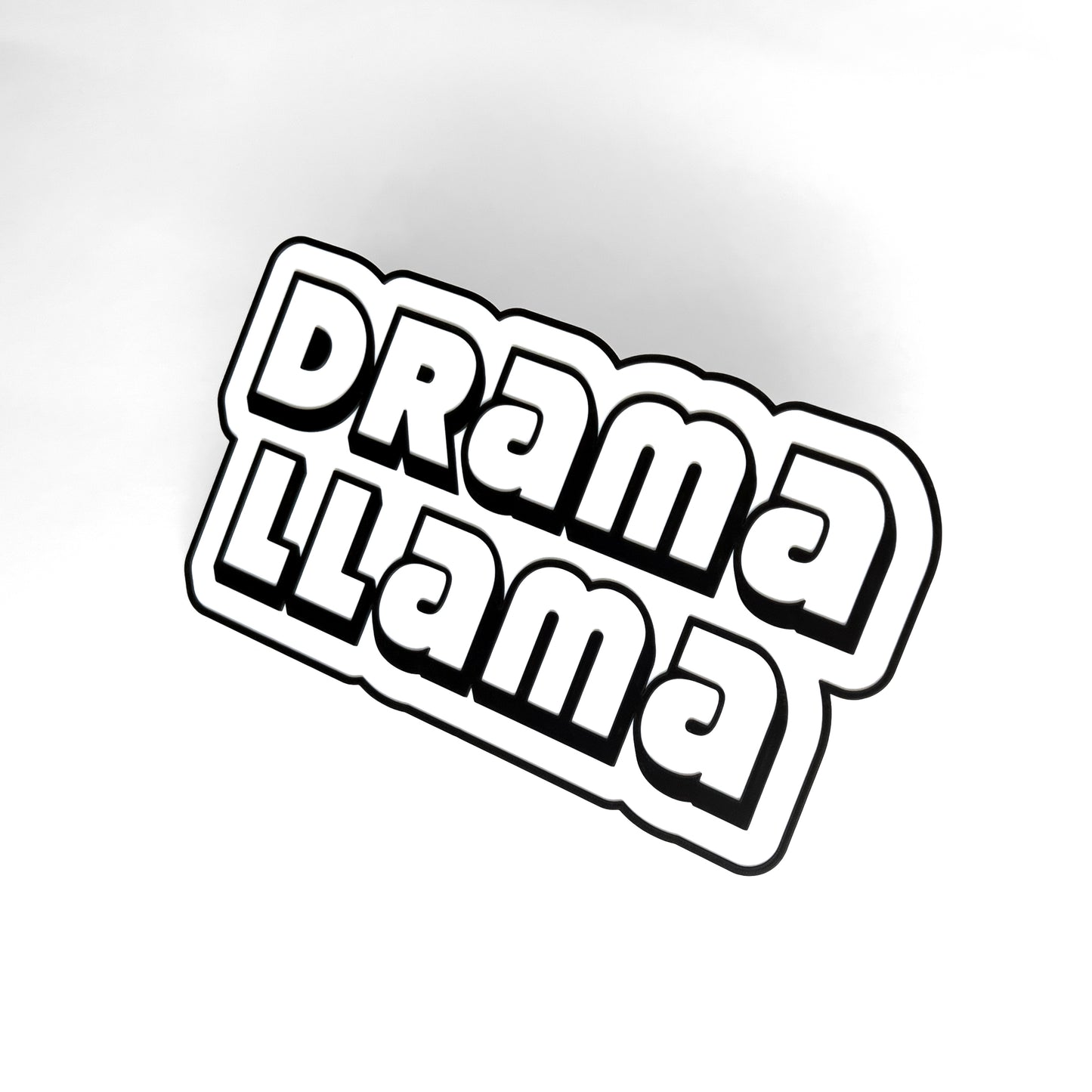 Black and white sign photo booth prop that says, "Drama Llama".
