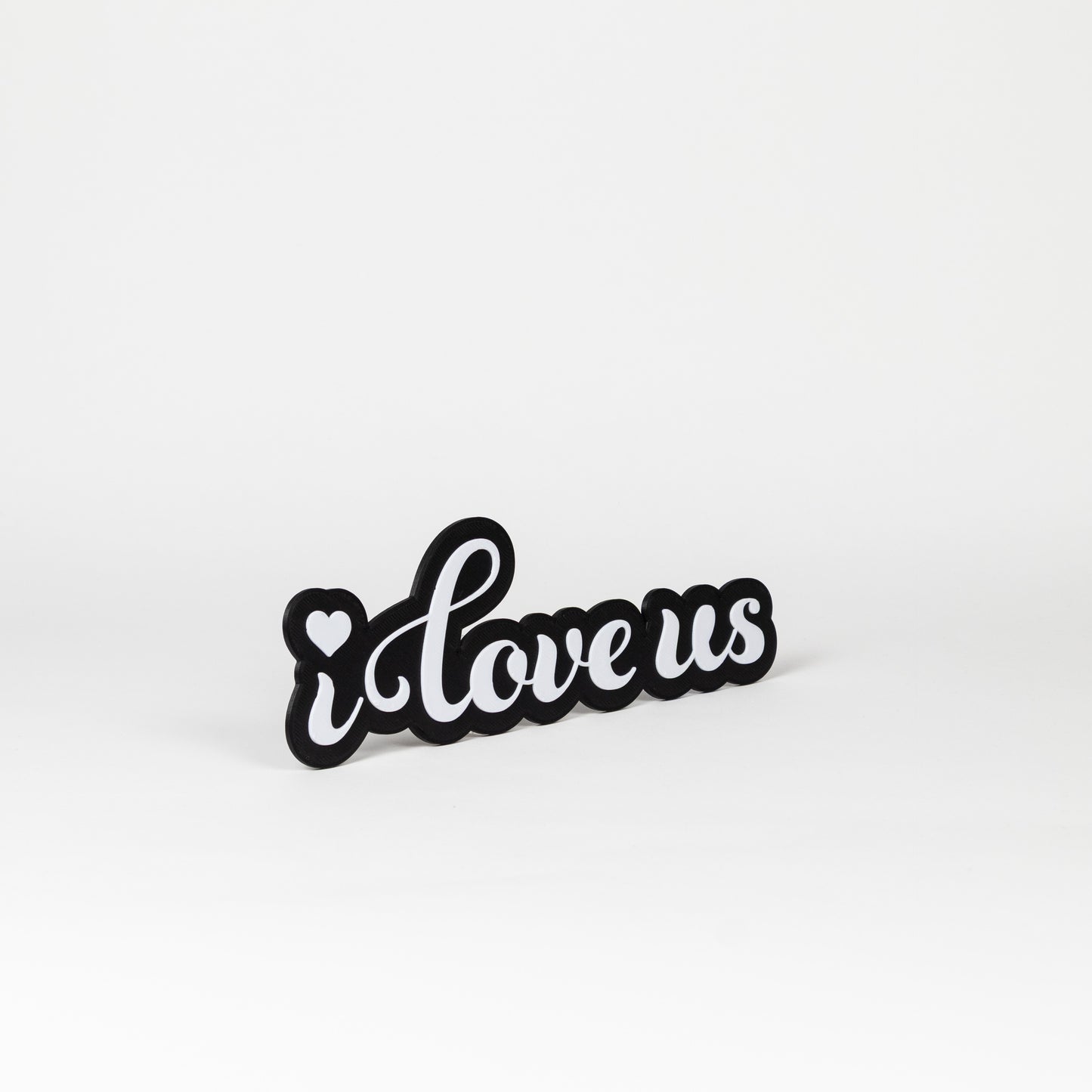 Black and white 'i love us' sign on a white background