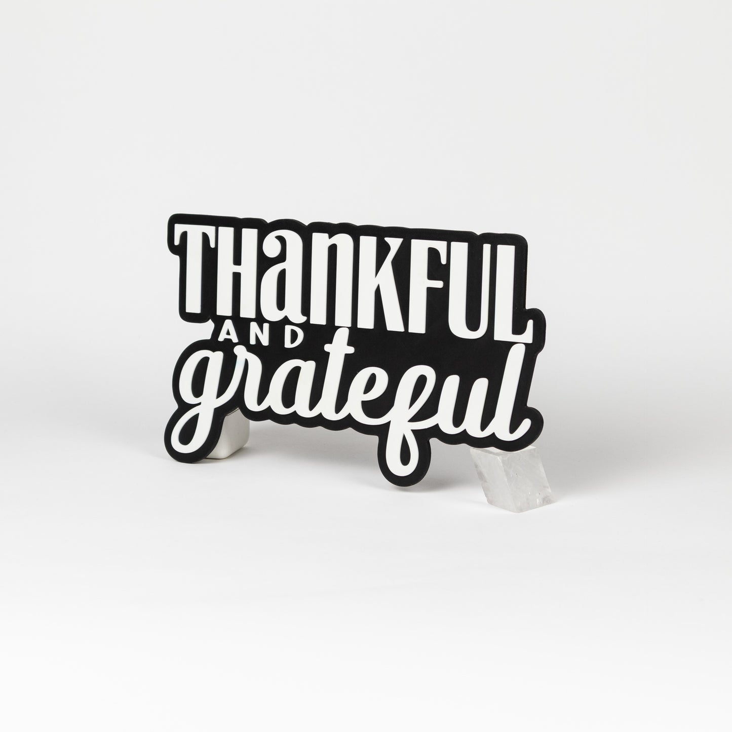 Black and white "Thankful and Grateful" sign. Photo booth prop.