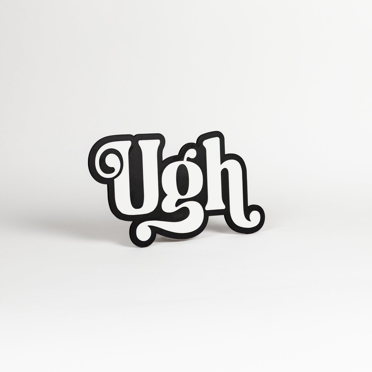 Expression, interjection sign of the word "Ugh". Black and white photo booth prop. Party sign.