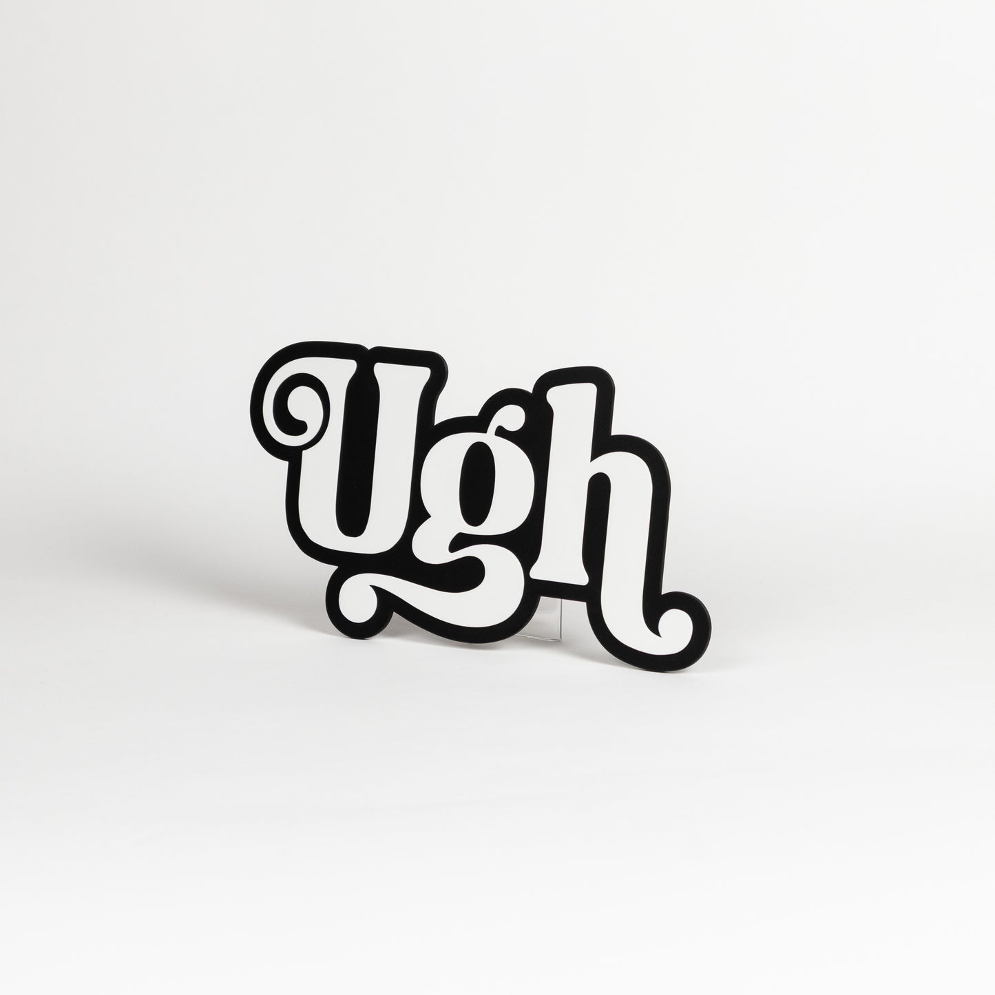 Expression, interjection sign of the word "Ugh". Black and white photo booth prop. Party sign.