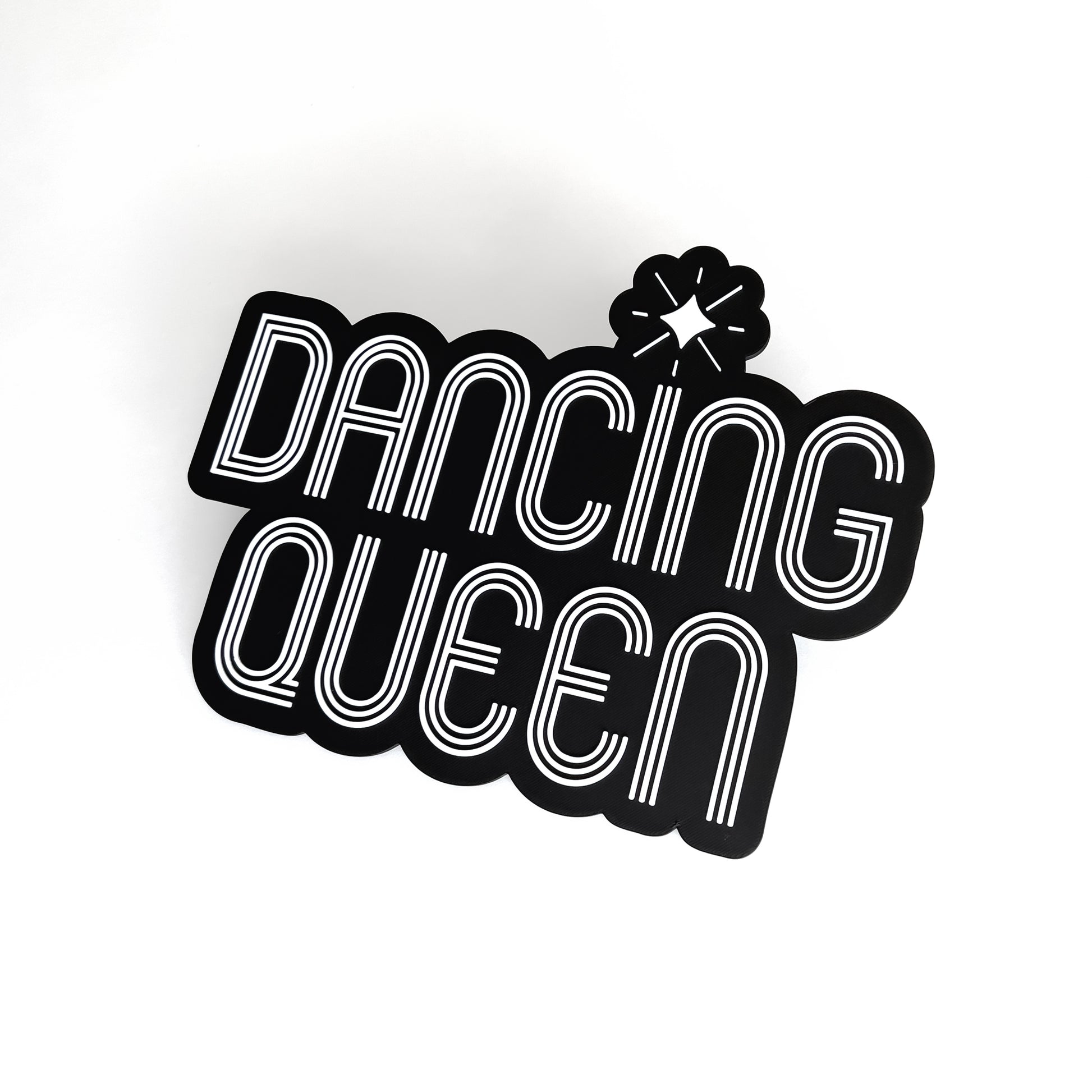 Black and white sign photo booth prop that says "Dancing Queen"