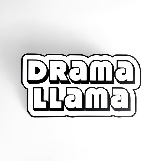 Black and white sign photo booth prop that says, "Drama Llama".
