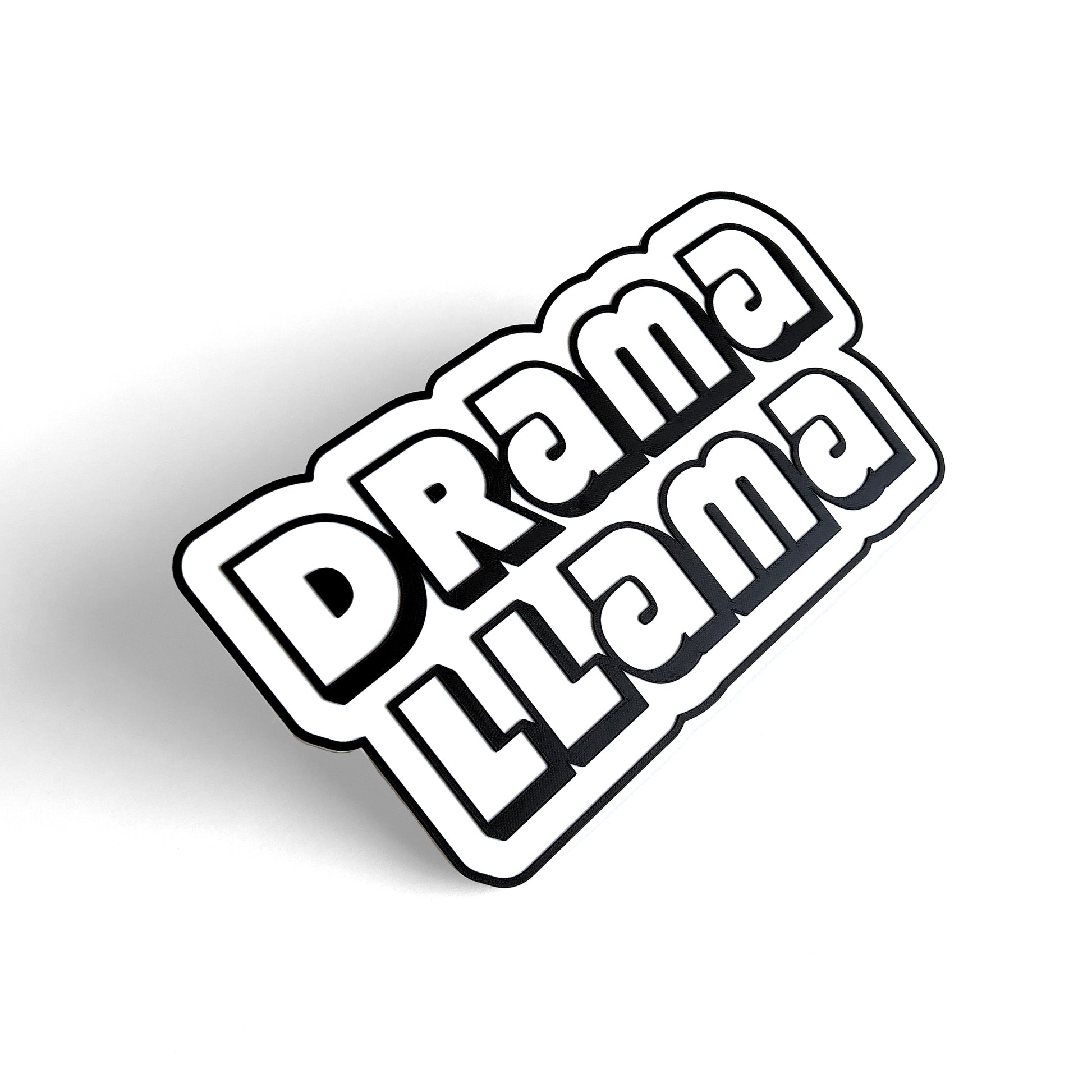 Black and white sign photo booth prop that says, "Drama Llama".