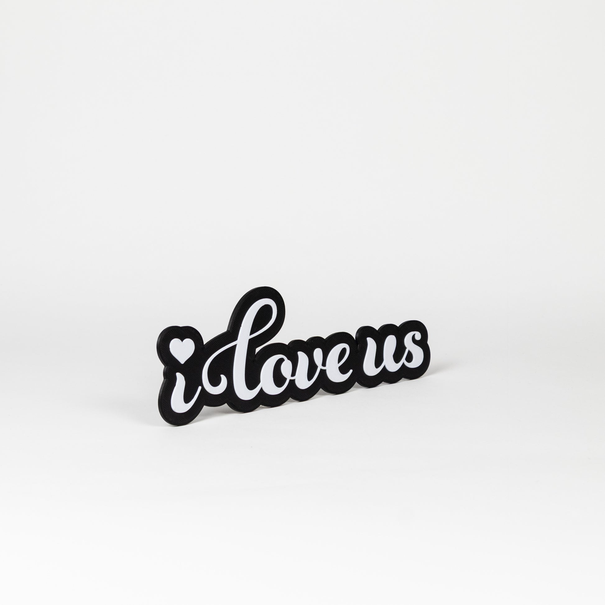 Black and white 'i love us' sign on a white background