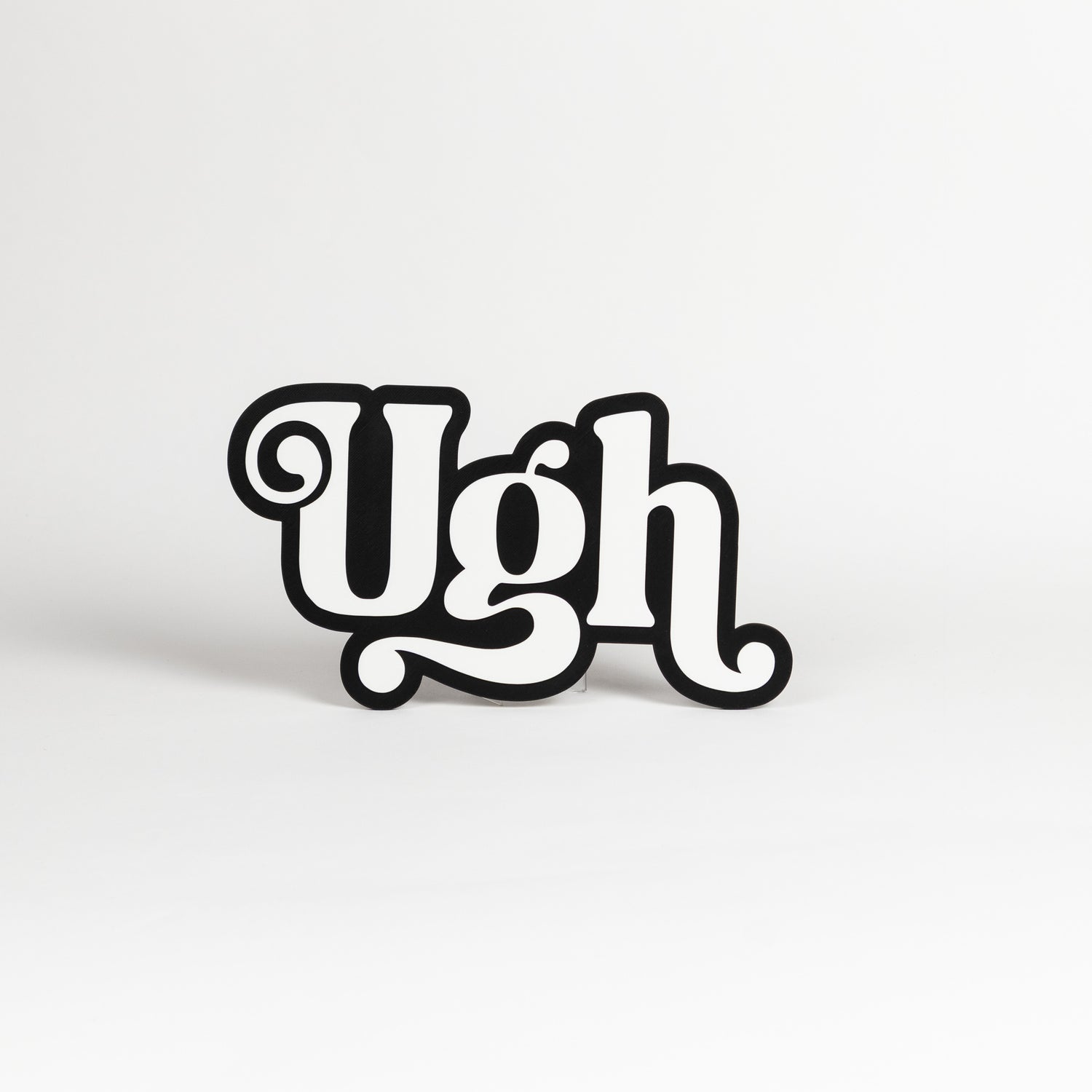Expression, interjection sign of the word "Ugh". Black and white photo booth prop. Party sign.