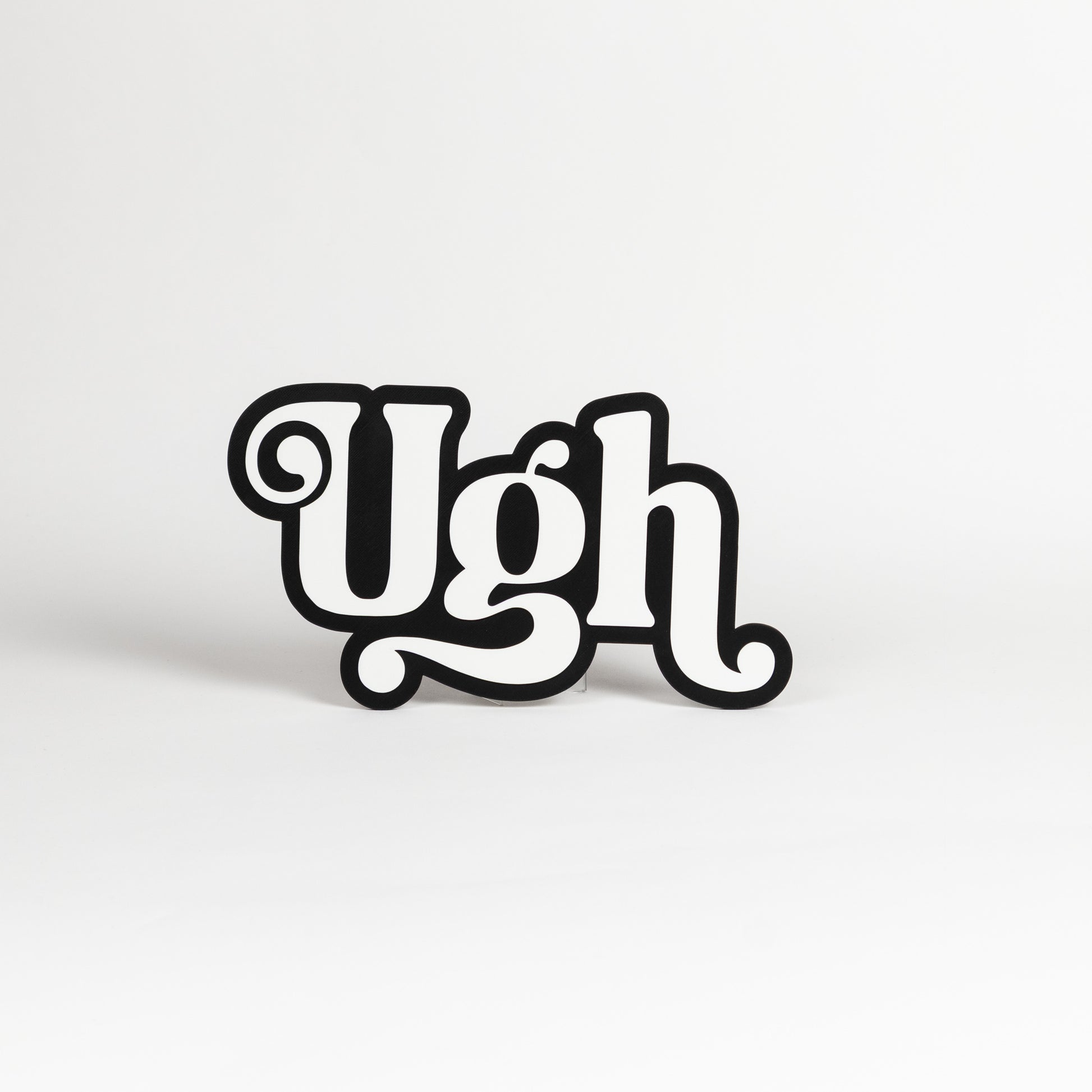 Expression, interjection sign of the word "Ugh". Black and white photo booth prop. Party sign.