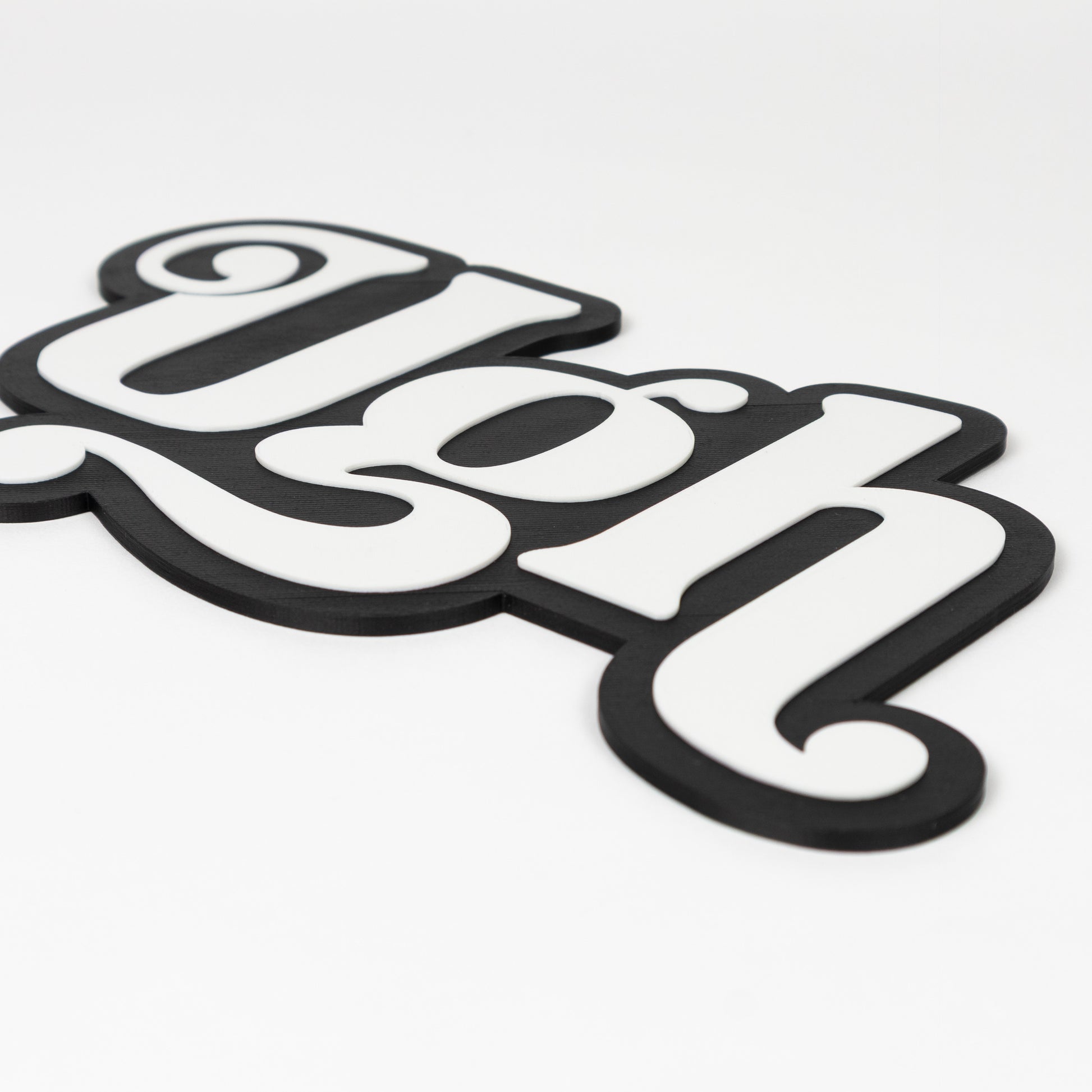 Close up of expression, interjection sign of the word "Ugh". Black and white photo booth prop. Party sign.